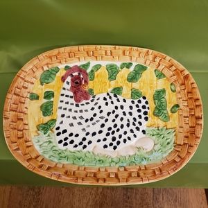 Wang's International Black & White Hen on Nest Platter